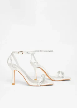 Quiz Silver Diamante Strap Heels