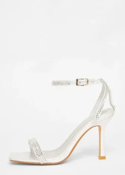 Quiz Silver Diamante Strap Heels