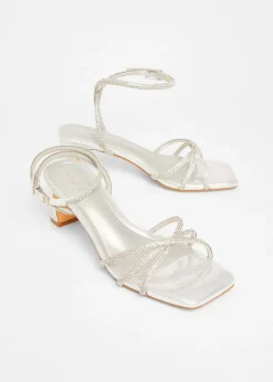 Quiz Silver Diamante Strappy Heeled Sandals