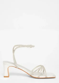 Quiz Silver Diamante Strappy Heeled Sandals