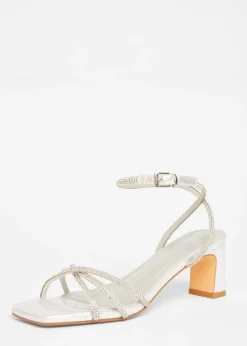 Quiz Silver Diamante Strappy Heeled Sandals