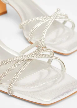 Quiz Silver Diamante Strappy Heeled Sandals