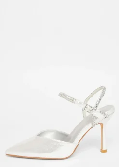 Quiz Silver Diamante Strap Court Heels