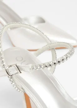 Quiz Silver Diamante Strap Court Heels