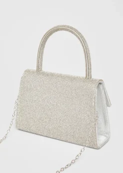 Quiz Silver Diamante Top Handle Bag