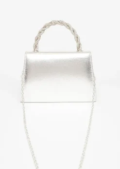 Quiz Silver Diamante Twist Top Handle Bag