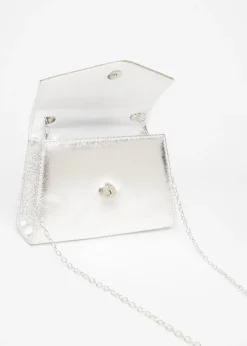 Quiz Silver Diamante Twist Top Handle Bag