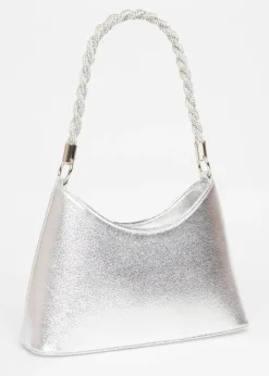 Quiz Silver Diamante Twist Handle Bag
