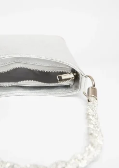 Quiz Silver Diamante Twist Handle Bag