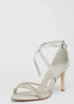 Quiz Silver Shimmer Cross Strap Heels