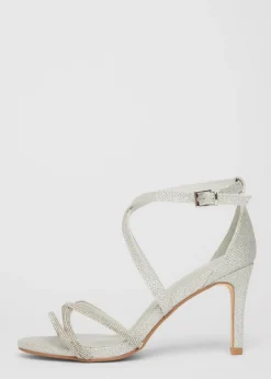 Quiz Silver Shimmer Cross Strap Heels