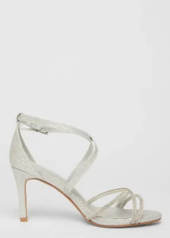 Quiz Silver Shimmer Cross Strap Heels