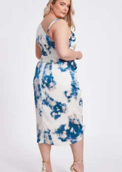 Quiz Teal Curve Marble Print Midi Dress