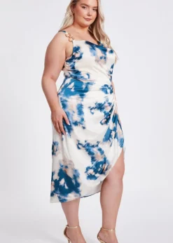 Quiz Teal Curve Marble Print Midi Dress