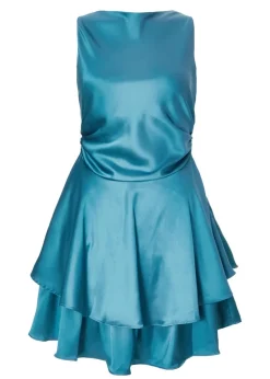 Quiz Teal Satin Frill Skater Dress