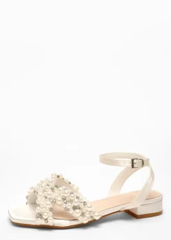 Quiz White Bridal Embellished Strap Flat Sandals