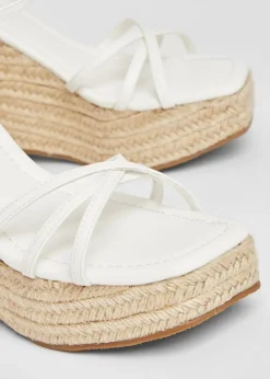 Quiz White Cross Strap High Wedges