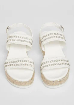 Quiz White Diamante Double Strap Flatform Sandals