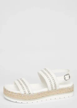 Quiz White Diamante Double Strap Flatform Sandals
