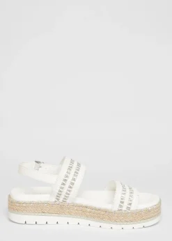 Quiz White Diamante Double Strap Flatform Sandals