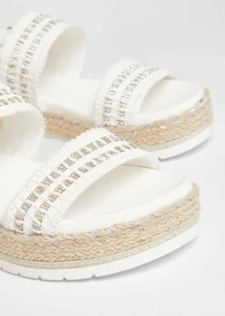 Quiz White Diamante Double Strap Flatform Sandals