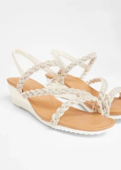 Quiz White Diamante Strappy Low Wedges