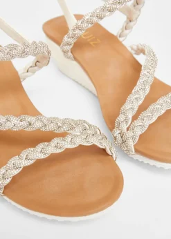 Quiz White Diamante Strappy Low Wedges