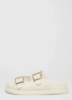Quiz White Double Buckle Flat Sandals