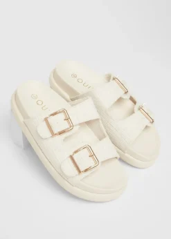 Quiz White Double Buckle Flat Sandals
