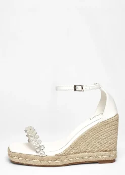 Quiz White Embellished High Wedges