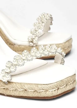 Quiz White Embellished High Wedges
