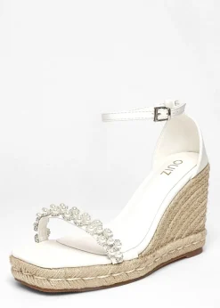 Quiz White Embellished High Wedges