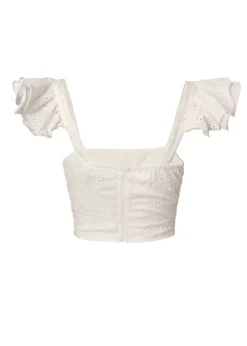 Quiz White Embroidered Frill Sleeve Top