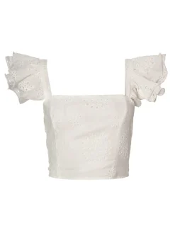 Quiz White Embroidered Frill Sleeve Top
