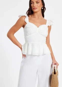 Quiz White Embroidered Peplum Top
