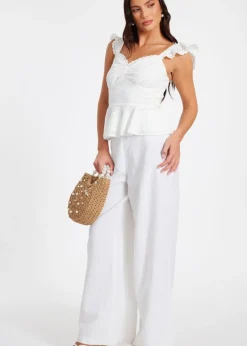 Quiz White Embroidered Peplum Top