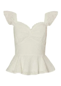 Quiz White Embroidered Peplum Top