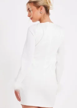 Quiz White Feather Trim Mini Dress