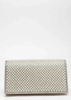 Quiz White Pearl Embellished Clutch Bag