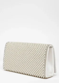 Quiz White Pearl Embellished Clutch Bag
