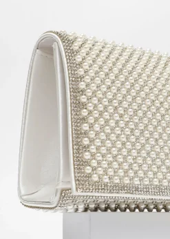 Quiz White Pearl Embellished Clutch Bag