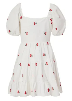 Quiz White Petite Cherry Print Skater Dress