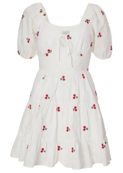 Quiz White Petite Cherry Print Skater Dress