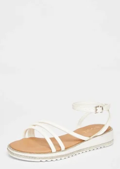 Quiz White Strappy Flat Sandals