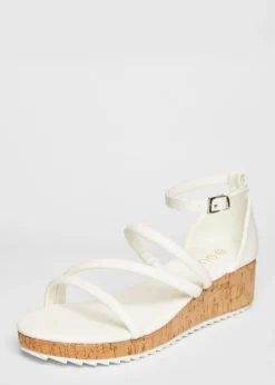 Quiz White Strappy Low Wedges