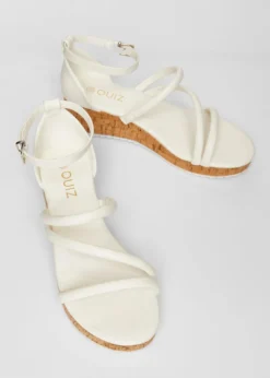 Quiz White Strappy Low Wedges