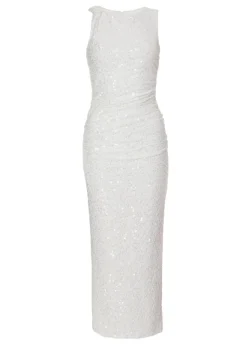 Quiz White Textured Sequin Midaxi Dress