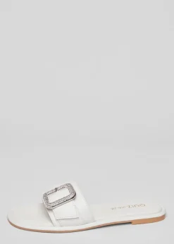 Quiz White Wide Fit Diamante Buckle Sandals