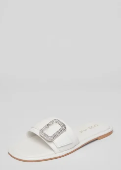 Quiz White Wide Fit Diamante Buckle Sandals