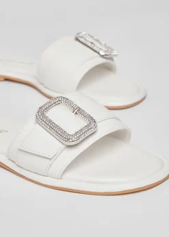 Quiz White Wide Fit Diamante Buckle Sandals